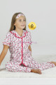 Kırmızı - Beyaz ve Kalp Desenli Teknur 40621 Pamuk Önden Düğmeli Kız Çocuk Pijama Takımı-Teknur