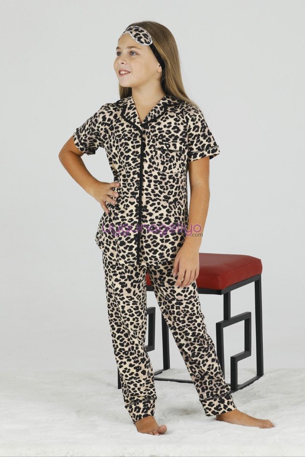 Sarı Renk ve Leopar Desenli Teknur 40622 Pamuk Önden Düğmeli Kız Çocuk Pijama Takımı Sarı Renk ve Leopar Desenli Teknur 40622 Pamuk Önden Düğmeli Kız Çocuk Pijama Takımı, Teknur-40622, Teknur Pijama Takımı