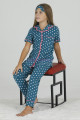 Koyu Mavi Renk ve Puantiye Desenli Teknur 40625 Pamuk Önden Düğmeli Kız Çocuk Pijama Takımı-Teknur