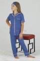 Mavi Renk ve Puantiye Desenli Teknur 40629 Pamuk Önden Düğmeli Kız Çocuk Pijama Takımı