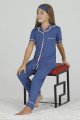 Mavi Renk ve Puantiye Desenli Teknur 40629 Pamuk Önden Düğmeli Kız Çocuk Pijama Takımı, Teknur-40629, Teknur Pijama Takımı