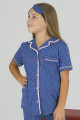 Mavi Renk ve Puantiye Desenli Teknur 40629 Pamuk Önden Düğmeli Kız Çocuk Pijama Takımı-Teknur