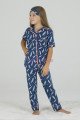 Mavi Renk ve Kuş Tüğü Desenli Teknur 40638 Pamuk Önden Düğmeli Kız Çocuk Pijama Takımı