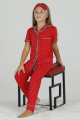 Kırmızı Renk ve Puantiye Desenli Teknur 40643 Pamuk Önden Düğmeli Kız Çocuk Pijama Takımı-Teknur