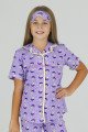 Lila Renk ve Ay Yıldız Desenli Teknur 40647 Pamuk Önden Düğmeli Kız Çocuk Pijama Takımı Lila Renk ve Ay Yıldız Desenli Teknur 40647 Pamuk Önden Düğmeli Kız Çocuk Pijama Takımı, Teknur-40647, Teknur Pijama Takımı