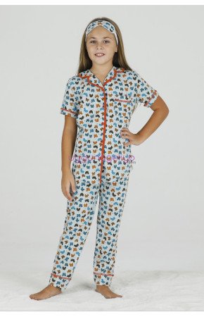 Gri Renk ve Kelebek Desenli Teknur 40655 Pamuk Önden Düğmeli Kız Çocuk Pijama Takımı Gri Renk ve Kelebek Desenli Teknur 40655 Pamuk Önden Düğmeli Kız Çocuk Pijama Takımı