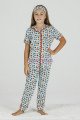 Gri Renk ve Kelebek Desenli Teknur 40655 Pamuk Önden Düğmeli Kız Çocuk Pijama Takımı