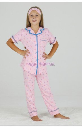 Pembe Renk ve Kedi Desenli Teknur 40658 Pamuk Önden Düğmeli Kız Çocuk Pijama Takımı Pembe Renk ve Kedi Desenli Teknur 40658 Pamuk Önden Düğmeli Kız Çocuk Pijama Takımı