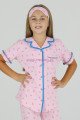Pembe Renk ve Kedi Desenli Teknur 40658 Pamuk Önden Düğmeli Kız Çocuk Pijama Takımı Pembe Renk ve Kedi Desenli Teknur 40658 Pamuk Önden Düğmeli Kız Çocuk Pijama Takımı, Teknur-40658, Teknur Pijama Takımı