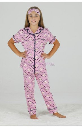 Pembe Renk ve Kuzucuk DesenliTeknur 40661 Pamuk Önden Düğmeli Kız Çocuk Pijama Takımı Pembe Renk ve Kuzucuk DesenliTeknur 40661 Pamuk Önden Düğmeli Kız Çocuk Pijama Takımı