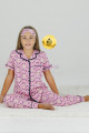 Pembe Renk ve Kuzucuk DesenliTeknur 40661 Pamuk Önden Düğmeli Kız Çocuk Pijama Takımı-Teknur