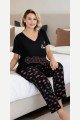 Siyah Renkli ve Çiçek Desenli 12670 Pamuklu Kadınların Tercihi Kısa Kol Pijama Takımı, L-12670, Kısa Kollu Pijama Takımları, M-12670
