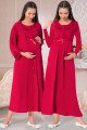 Bordo Renk ve Dantelli Jenika 26527 2 li Sabahlıklı Lohusa Gecelik Pijama Takımı