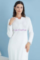 Ekru Renk Tuba 23463 Uzun Kol Dantel Detaylı 2li ve Sabahlıklı Hamile Gecelik Takım Set, ELİT-TUBA-23463-S, Tuba Pijama Takımı, ELİT-TUBA-23463-S