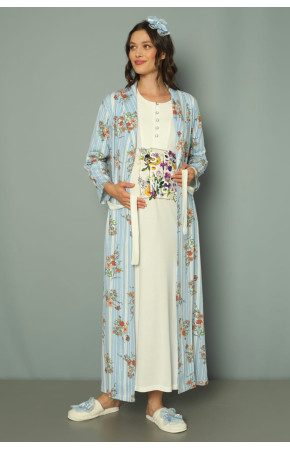 Mavi - Beyaz Renk Erdeniz 2257 2 Parça Sabahlıklı Hamile Gecelik Takımı