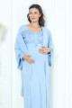 Bebe Mavisi Renk Dantel Detaylı Erdeniz 2258 2 Parça Sabahlıklı Hamile Gecelik Takım-Erdeniz