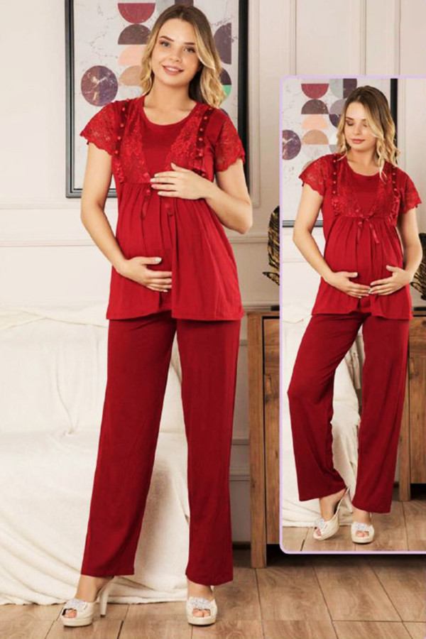 Jenika 42654 Bordo Renk Lohusa Giyim 2 li Lohusa Pijama Takımı, Jenika42654, Lohusa - Hamile Pijama Takımları