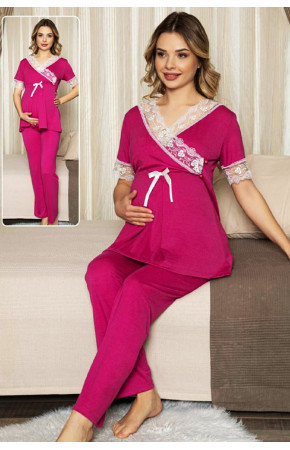 Jenika 47194 Fuşya Renk Lohusa Giyim 2 li  Fuşya Lohusa Pijama Takımı