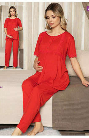 Jenika 47202 Kırmızı Renk  2 li Kırmızı Lohusa Pijama Takımı