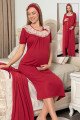 Bordo Renk Jenika 48132 2 li Sabahlıklı Lohusa Gecelik Pijama Takımı