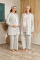 Pembe Renk BAHA 4425 Uzun Kol 3lü ve Ekose Sabahlıklı Hamile Pijama Takım Set, BaHa-Pembe-4425, Lohusa - Hamile Pijama Takımları