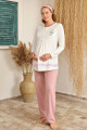 Pembe Renk BAHA 4407 Uzun Kol  3 lü ve Wellsoft Sabahlıklı Hamile Pijama Takım Set, BaHa-Pembe-4407, Lohusa - Hamile Pijama Takımları
