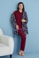 Bordo Renk Tuba 23569 Uzun Kol Dantel Detaylı 3 lü ve Sabahlıklı Hamile Pijama Takım Set