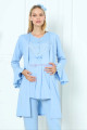 Bebe Mavi Renk Erdeniz 3391 Uzun Kol Dantel Detaylı 3 lü ve Sabahlıklı Hamile Pijama Takımı-Erdeniz
