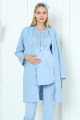 Bebe Mavi Renk Erdeniz 3392 Uzun Kol Dantel Detaylı 3 lü ve Sabahlıklı Hamile Pijama Takımı-Erdeniz