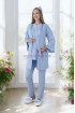 Mavi Renk Dantel Detaylı Derin Patlı, Erdeniz 3420 Uzun Kol ve Sabahlıklı 3lü Lohusa Pijama Takımı