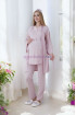 Pudra Renk Dantel Detaylı Derin Patlı, Erdeniz 3420 Uzun Kol ve Sabahlıklı 3lü Lohusa Pijama Takımı