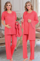 Nar Çiçeği Renk Kısa Kol Dantel Detaylı Sabahlıklı Lohusa Hamile Pijama Takımı Jenika 23244, Jenika-23244, Lohusa - Hamile Pijama Takımları