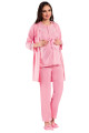 Pembe Renk Kısa Kol Dantel Detaylı Sabahlıklı Lohusa Hamile Pijama Takımı Jenika 27804-Jenika