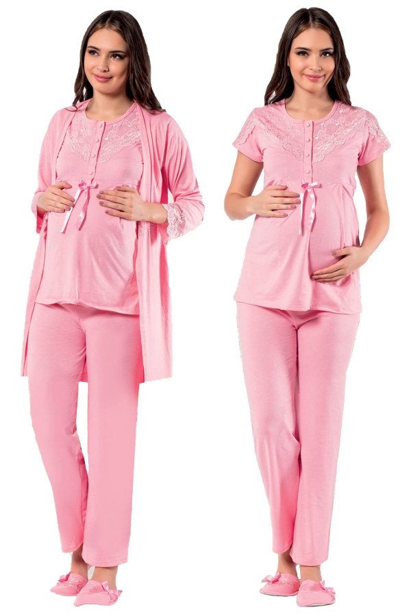 Pembe Renk Kısa Kol Dantel Detaylı Sabahlıklı Lohusa Hamile Pijama Takımı Jenika 27804 Pembe Renk Kısa Kol Dantel Detaylı Sabahlıklı Lohusa Hamile Pijama Takımı Jenika 27804, Jenika-27804, Lohusa - Hamile Pijama Takımları