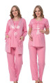 Pembe Renk, Kısa Kol, Dantel Detaylı, Sabahlıklı Lohusa Hamile Pijama Takımı Jenika 35726, Jenika-35726, Lohusa - Hamile Pijama Takımları