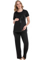 Siyah Renk, Kısa Kol, Dantel Detaylı, Sabahlıklı Lohusa Hamile Pijama Takımı Jenika 35737, Jenika-35737, Lohusa - Hamile Pijama Takımları