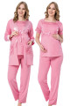 Pembe Renk, Kısa Kol, Dantel Detaylı, Sabahlıklı Lohusa Hamile Pijama Takımı Jenika 35757, Jenika-35757, Lohusa - Hamile Pijama Takımları