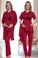 Bordo Renk Kısa Kol Dantel Detaylı Sabahlıklı Lohusa Hamile Pijama Takımı Jenika 51351, Jenika-51351, Lohusa - Hamile Pijama Takımları