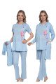 Bebe Mavisi Renk Kısa Kol Dantel Detaylı Sabahlıklı Lohusa Hamile Pijama Takımı Jenika 51359