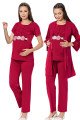 Bordo Renk, Kısa Kol, Dantel Detaylı, Sabahlıklı Lohusa Hamile Pijama Takımı Jenika 51693