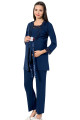 Lacivert Renk Kısa Kol Dantel Detaylı Sabahlıklı Lohusa Hamile Pijama Takımı Jenika 51698, Jenika-51698, Lohusa - Hamile Pijama Takımları