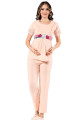 Krem Renk, Kısa Kol, Dantel Detaylı, Sabahlıklı Lohusa Hamile Pijama Takımı Jenika 51707, Jenika-51707, Lohusa - Hamile Pijama Takımları