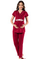 Bordo Renk, Kısa Kol, Dantel Detaylı, Sabahlıklı Lohusa Hamile Pijama Takımı Jenika 51708, Jenika-51708, Lohusa - Hamile Pijama Takımları