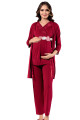 Bordo Renk, Kısa Kol, Dantel Detaylı, Sabahlıklı Lohusa Hamile Pijama Takımı Jenika 51708, Jenika-51708, Lohusa - Hamile Pijama Takımları