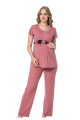 Gül Kurusu Renk Kısa Kol Dantel Detaylı Sabahlıklı Lohusa Hamile Pijama Takımı Jenika 51723, Jenika-51723, Lohusa - Hamile Pijama Takımları