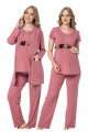 Gül Kurusu Renk Kısa Kol Dantel Detaylı Sabahlıklı Lohusa Hamile Pijama Takımı Jenika 51723, Jenika-51723, Lohusa - Hamile Pijama Takımları