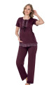 Mürdüm Renk, Kısa Kol, Dantel Detaylı, Sabahlıklı Lohusa Hamile Pijama Takımı Jenika 35766, Jenika-35766, Lohusa - Hamile Pijama Takımları