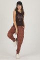 Kadın Kahverengi Leopar Desenli Lady 10002 Şalvar Pijama Takımı, ELT0001002-ML, Kısa Kollu Pijama Takımları