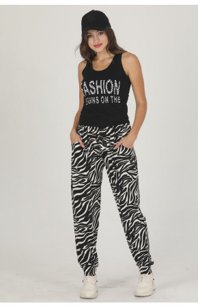 Kadın Siyah Zebra Desenli Lady 10004 Şalvar Pijama Takımı