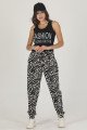 Kadın Siyah Zebra Desenli Lady 10004 Şalvar Pijama Takımı, ELT0001004-ML, Kısa Kollu Pijama Takımları